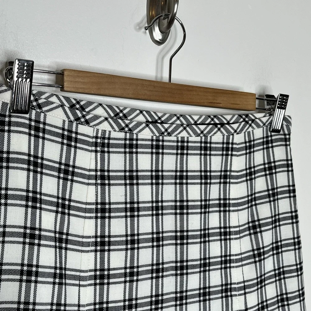 J Crew Nova Fides Plaid A-Line Skirt Black White Womens 2 Preppy Academia Career - Picture 2 of 11